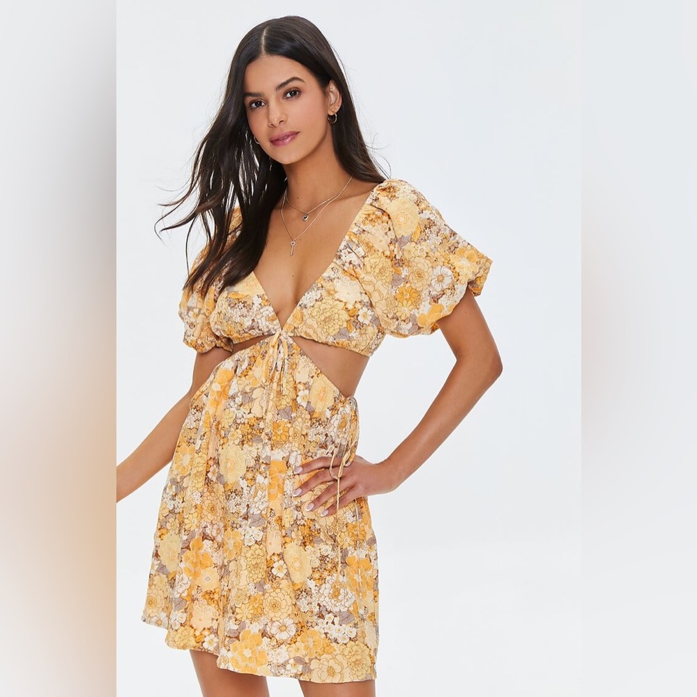 Floral orange and yellow cutout sun dress